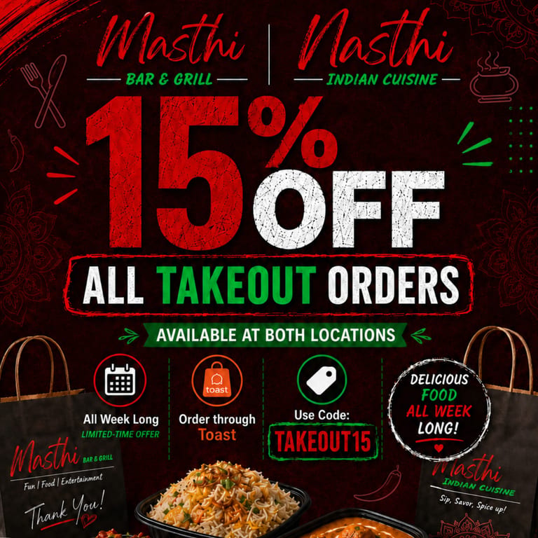 15% Discount on all takeout orders at Masthi Kent!