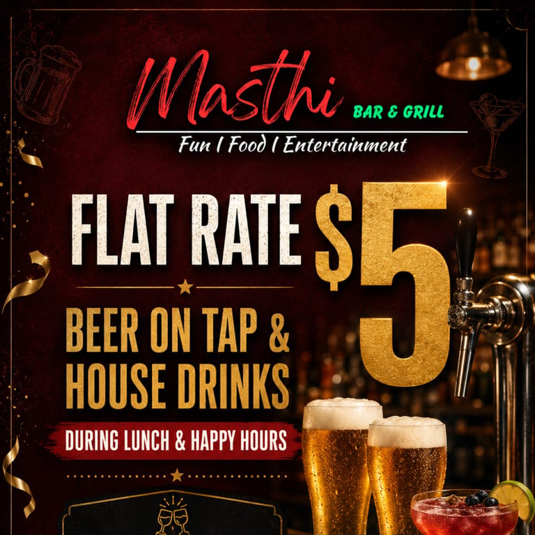 Beer on Tap and House Drinks @ $5!